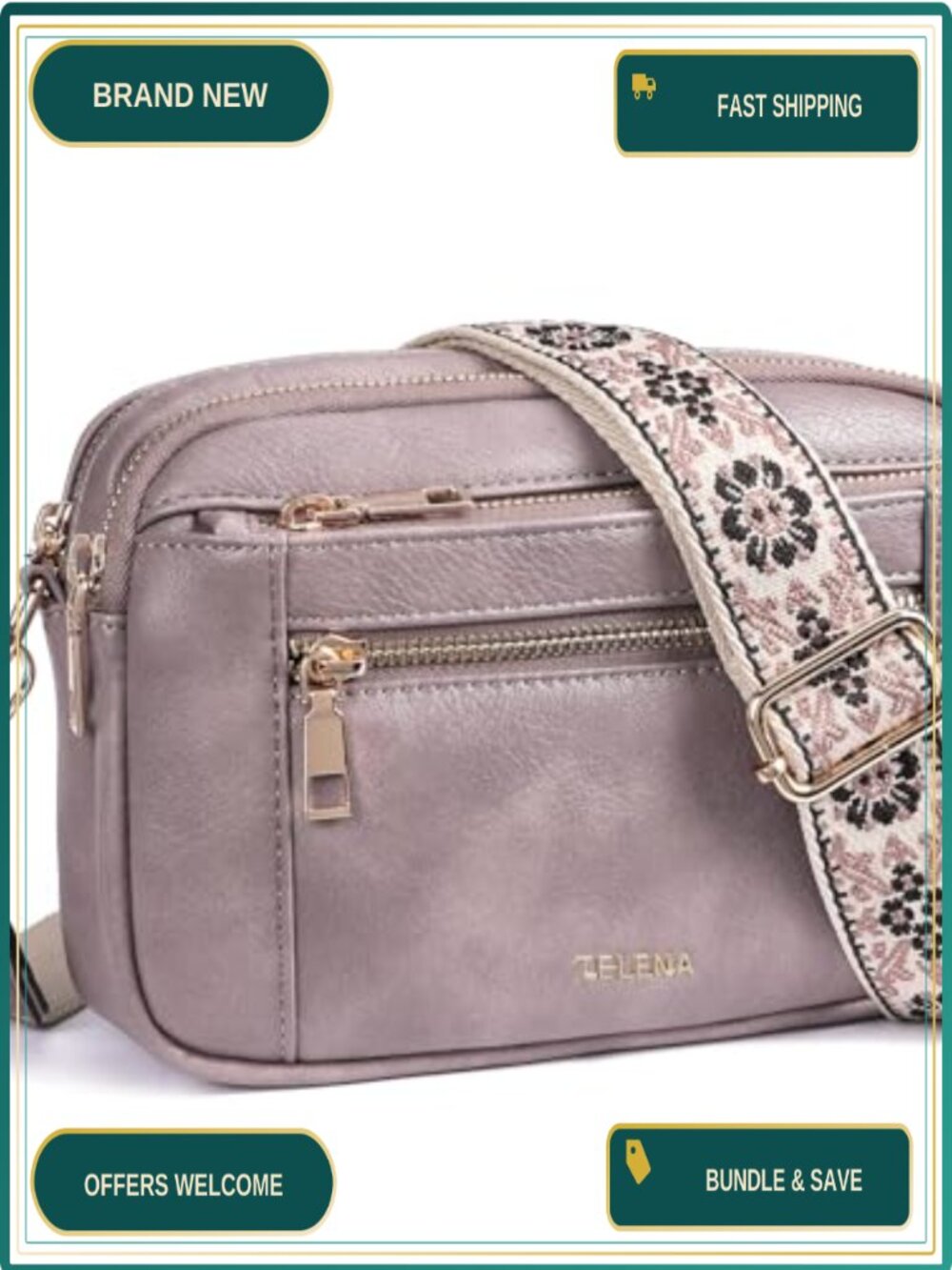 Vegan Leather Crossbody Bag Small Adjustable Strap Purse